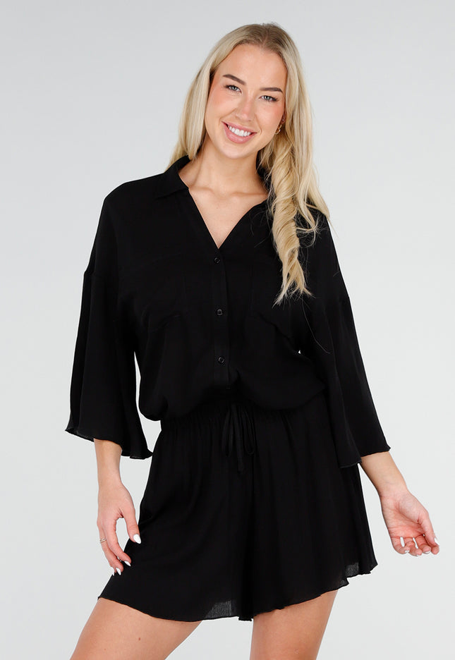 NEW240626 Zwarte Blouse en Short Set