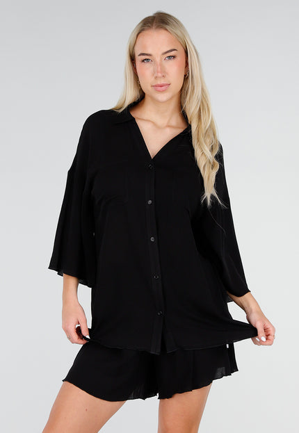 NEW240626 Zwarte Blouse en Short Set