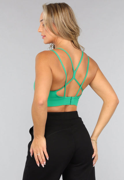 NEW2407 Groene Sporttop met Pads en Gekruiste Rug