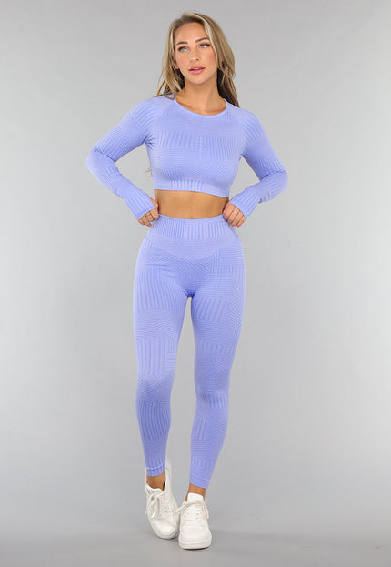 NEW2407 Lavendel Longsleeve Fitness Top met Print