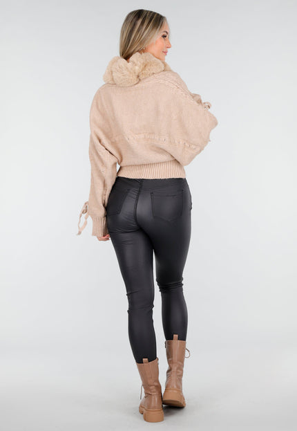 NEW240925 Camel Cardigan met Fur Kraag