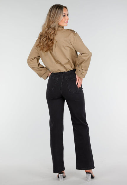 NEW240925 Beige Cropped Jas met Zakdetails