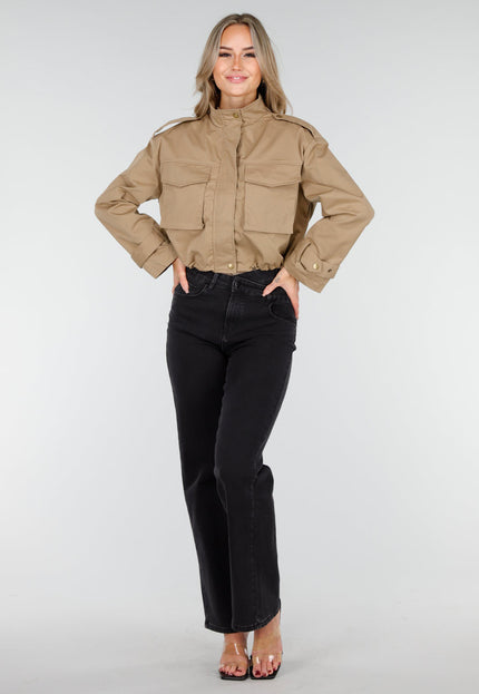 NEW240925 Beige Cropped Jas met Zakdetails