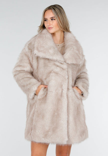 NEW240925 Beige Faux Fur Jas