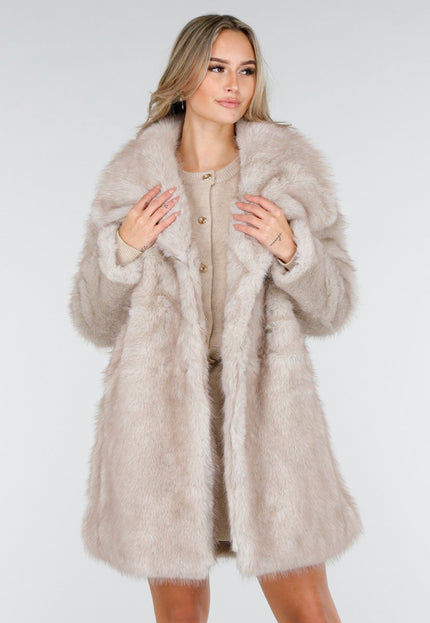 NEW240925 Beige Faux Fur Jas