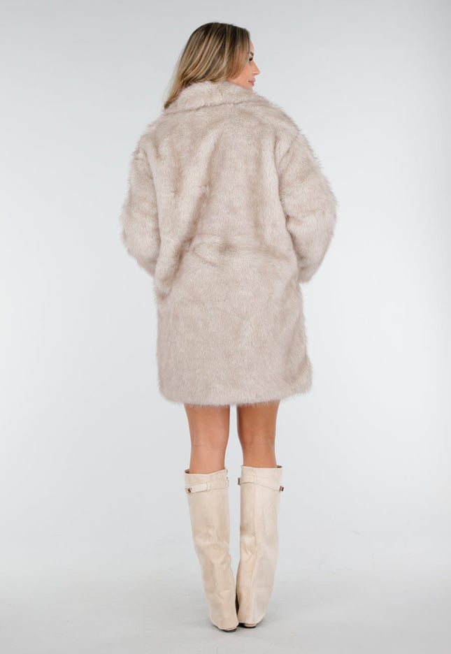 NEW240925 Beige Faux Fur Jas