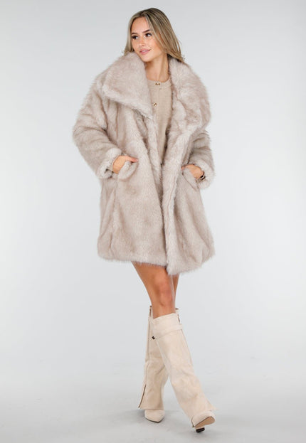 NEW240925 Beige Faux Fur Jas