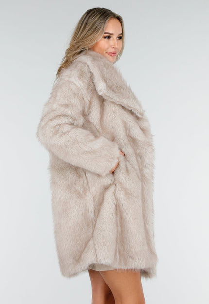 NEW240925 Beige Faux Fur Jas