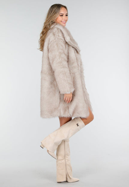NEW240925 Beige Faux Fur Jas