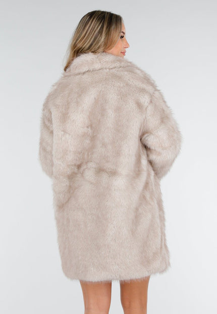 NEW240925 Beige Faux Fur Jas