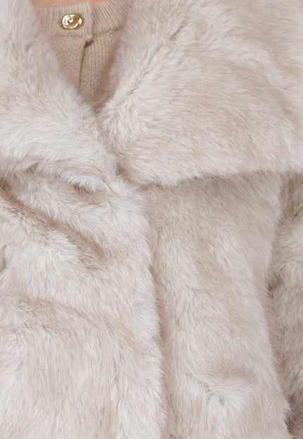 NEW240925 Beige Faux Fur Jas
