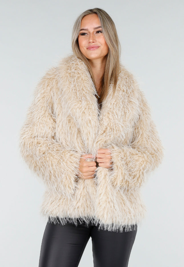 WINTER Beige Fluffy Bontjas