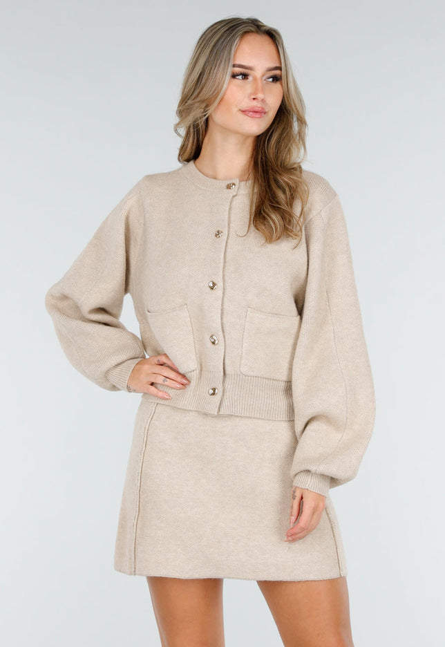 NEW240925 Beige Gebreide Two-Piece Set