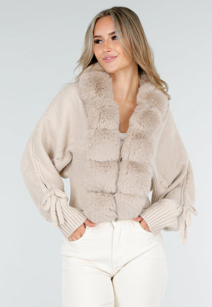 NEW240925 Beige Vest met Nepbontkraag