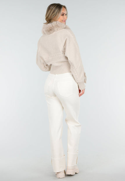 NEW240925 Beige Vest met Nepbontkraag