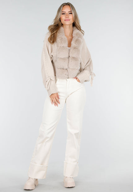NEW240925 Beige Vest met Nepbontkraag