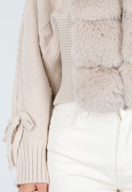 NEW240925 Beige Vest met Nepbontkraag