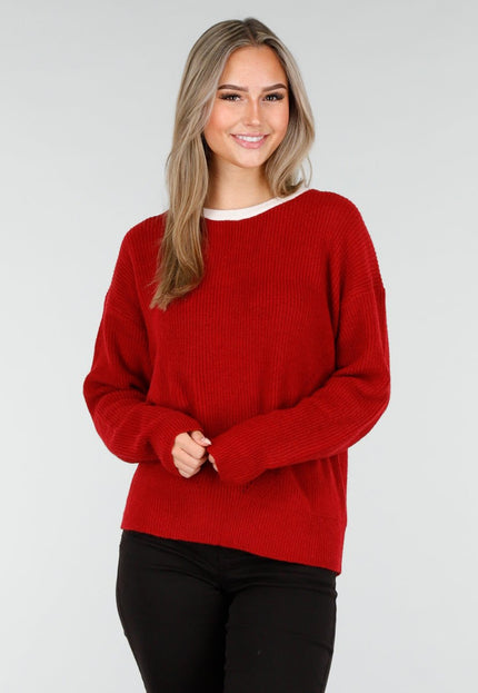 NEW240925 Bordeauxrode Gebreide Trui