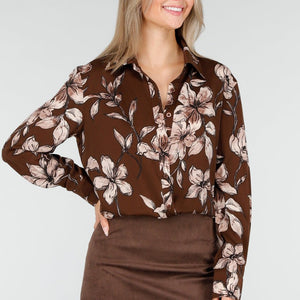 OP=OP.AV.10 Bruine Bloemen Blouse