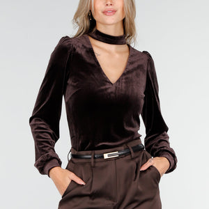 NEW240925 Bruine Fluwelen Stretch Top