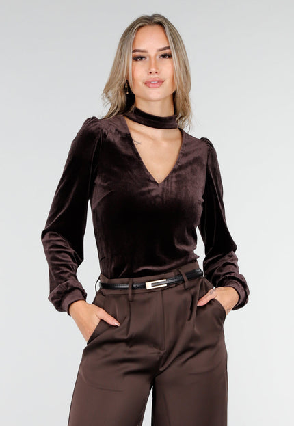 NEW240925 Bruine Fluwelen Stretch Top