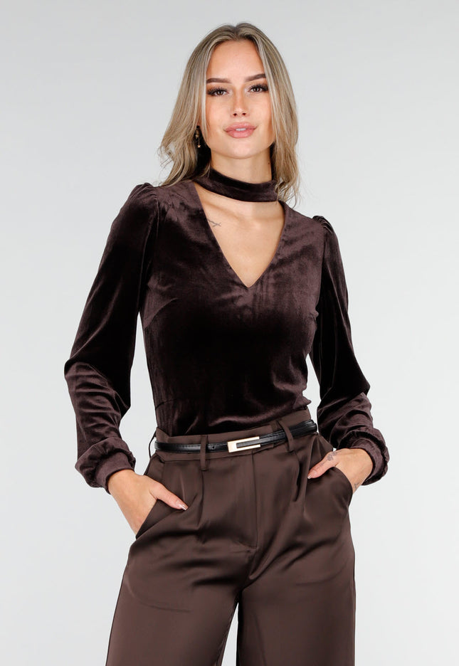 NEW240925 Bruine Fluwelen Stretch Top