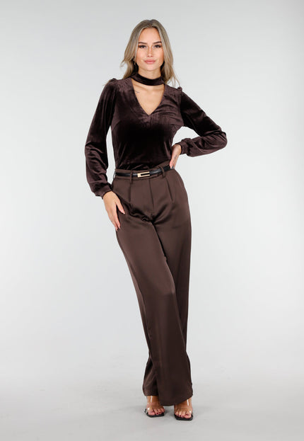NEW240925 Bruine Fluwelen Stretch Top
