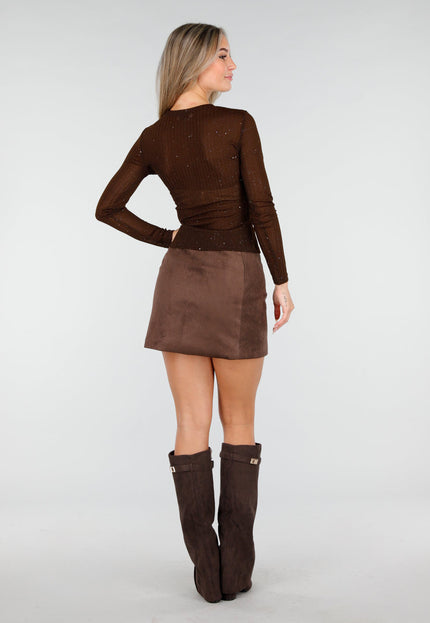 OP=OP.03.NL Bruine Glitter Top met Lange Mouw
