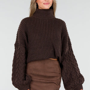 NEW240925 Bruine Kabeltrui met Col