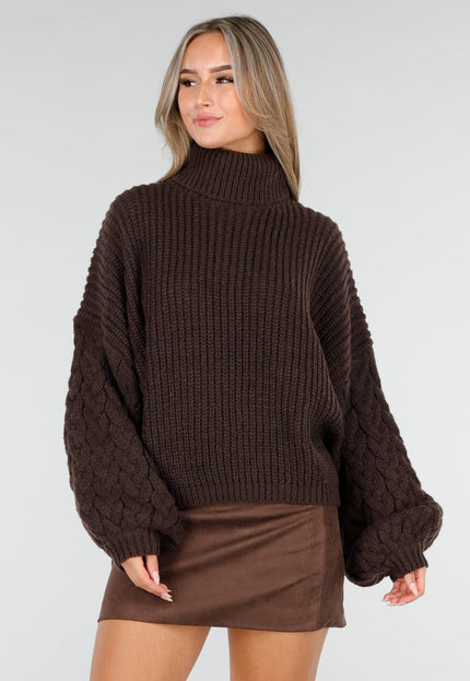 NEW240925 Bruine Kabeltrui met Col