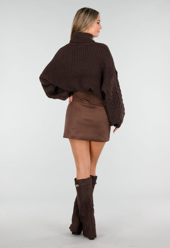 NEW240925 Bruine Kabeltrui met Col