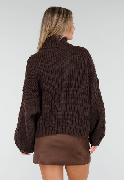 NEW240925 Bruine Kabeltrui met Col