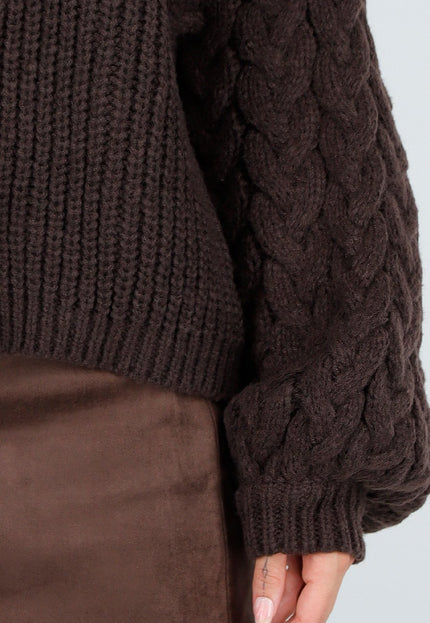 NEW240925 Bruine Kabeltrui met Col