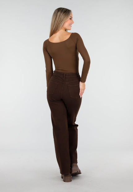 NEW240925 Bruine Overslag Stretch Top