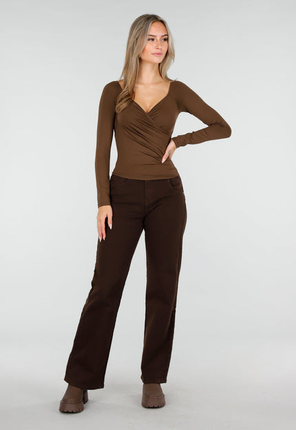 NEW240925 Bruine Overslag Stretch Top