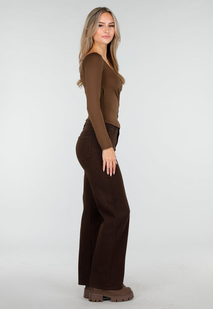 NEW240925 Bruine Overslag Stretch Top