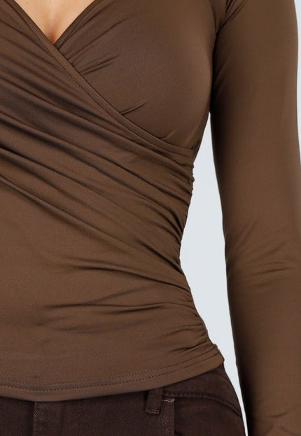 NEW240925 Bruine Overslag Stretch Top