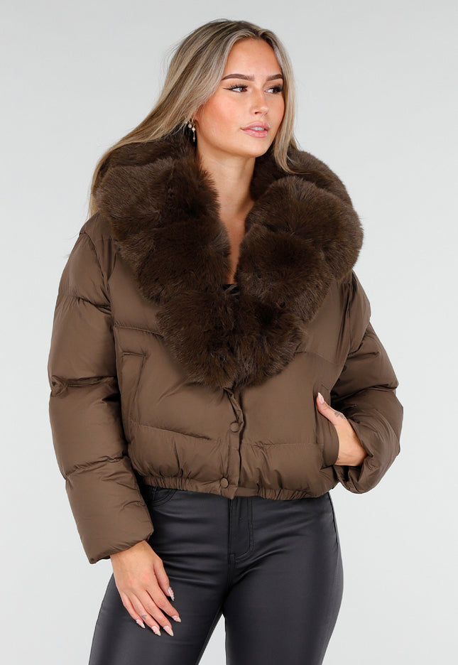 WINTER Bruine Pufferjas met Bontkraag