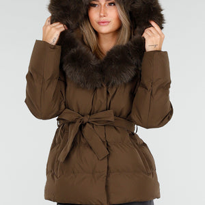 NEW240925 Bruine Pufferjas met Ceintuur