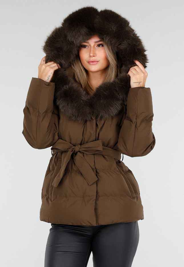 NEW240925 Bruine Pufferjas met Ceintuur