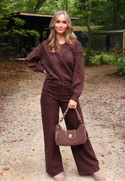 OP=OP.07.NL Bruine Schoudertas met Bont en Ketting