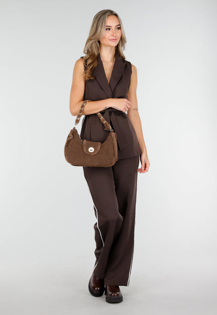 OP=OP.07.NL Bruine Schoudertas met Bont en Ketting