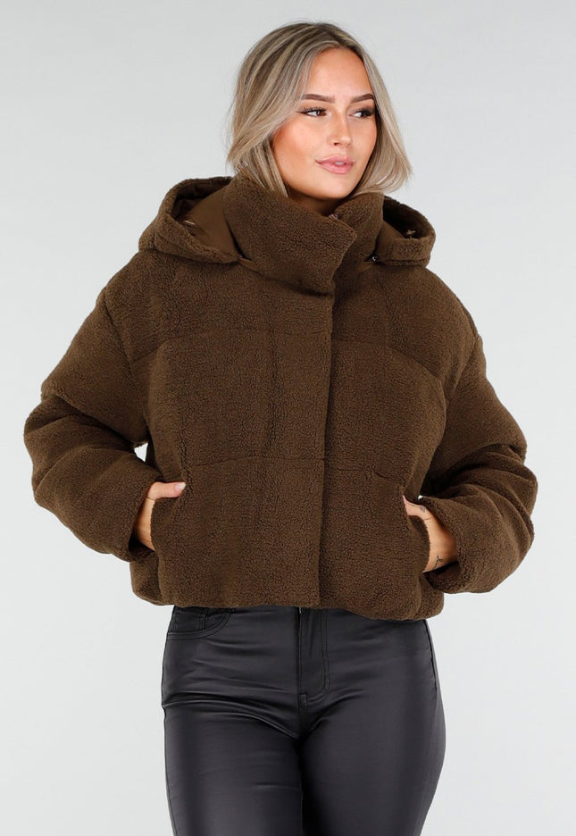 WINTER Bruine Teddy Puffer Jas