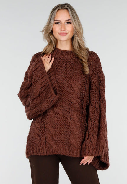 NEW240925 Bruine Trui met Kabelpatroon