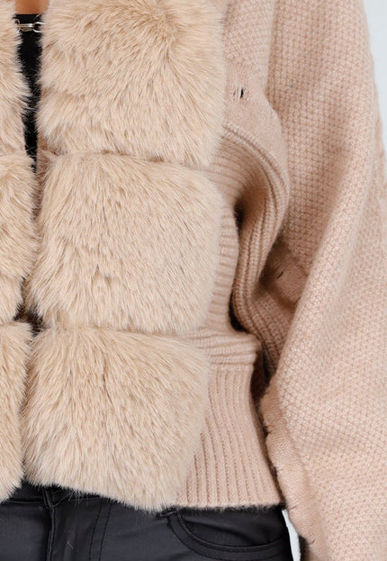NEW240925 Camel Cardigan met Fur Kraag
