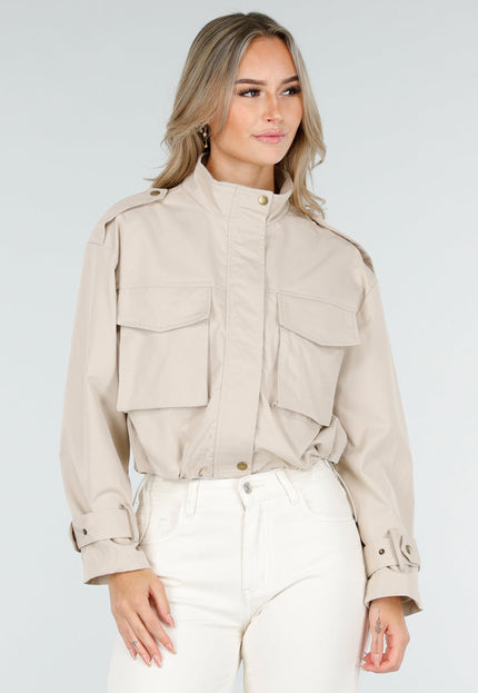 NEW240925 Cropped Jas in Licht Beige
