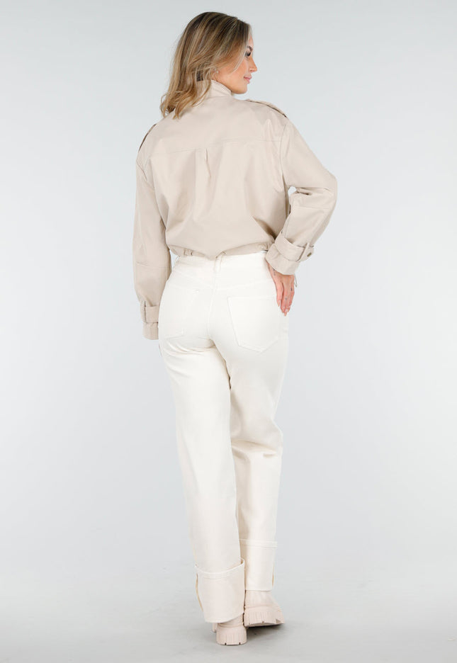 NEW240925 Cropped Jas in Licht Beige