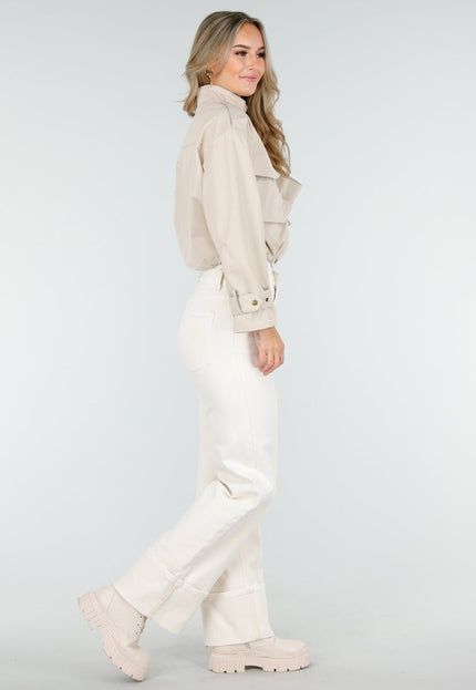 NEW240925 Cropped Jas in Licht Beige