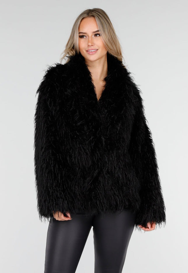 NEW240925 Faux Fur Jas Zwart