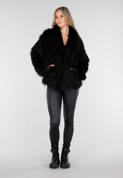 NEW240925 Faux Fur Jas Zwart
